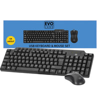 Evo Labs CM-501UK Wired Multimedia and Mouse Combo Set, USB Plug and Play, Full Size Qwerty UK Layout with Optical Sensor Mouse, Ideal for Home or Office, Black keyboard Mouse included Home/Office UK International