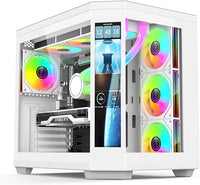 IONZ APEX Vision - PC Gaming Case, ATX Mid Tower, Dual Chamber with 4 ARGB PWM Fans - LCD Screen | White