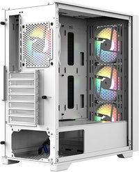 IONZ KZ-22 V2 PC Gaming Case - ATX Hinged Tempered Glass - High Airflow - Front I/O USB Type-C (With 4 ARGB PWM Fans) White