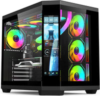 IONZ APEX Vision V2 Black - PC Gaming Case, ATX Mid Tower, Dual Chamber with 4 ARGB PWM Fans - LCD Screen