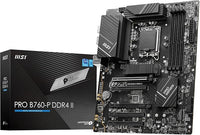 MSI PRO B760-P DDR4 II Motherboard, ATX - Supports Intel 14th, 13th & 12th Gen Core Processors, LGA 1700 - DDR4 Memory Boost 5333+MHz/OC, PCIe 4.0 x16 Slots, M.2 Gen4 Slots, 2.5G LAN Black