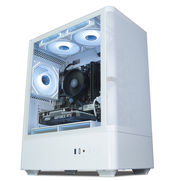 IONZ Gaming PC - AMD Ryzen 5 5500, GeForce RTX 3050, 16GB RAM, 500GB SSD, Windows 11, 500W 80+ PSU, WiFi, Spin Mesh - White