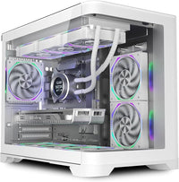 IONZ Flow PC Gaming Case, Tempered Glass - Mini Tower, Dual Dynamic Compact, mATX, Front I/O Type-C. Includes 3 PWM ARGB Fans - White