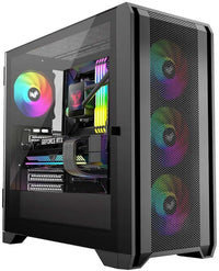 IONZ GE336F V2 XL PC Gaming Case, Tempered Glass - Mid Tower, Airflow Front, EATX, Top I/O Type C Includes 4 ARGB and PWM Fans - Black
