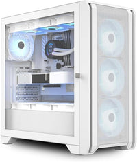 IONZ GE336F V2 XL PC Gaming Case, Tempered Glass - Mid Tower, Airflow Front, EATX, ATX, Top I/O Type C Includes 4 ARGB PWM Fans - White