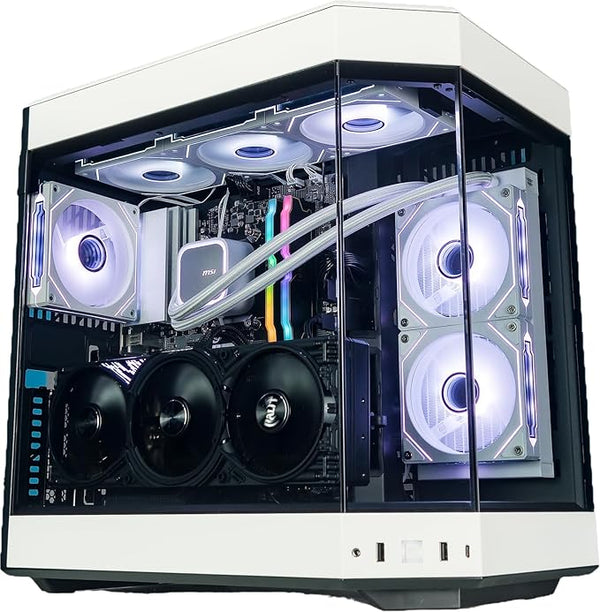 IONZ Gaming Desktop PC, Ryzen 7 7700X, GeForce RTX 5070 Ti 16 GB OC, 32 GB DDR5 RGB RAM, 2TB NVMe SSD, 120MM AIO, Windows 11, 850W 80+ PSU - HYTE Y60 - White