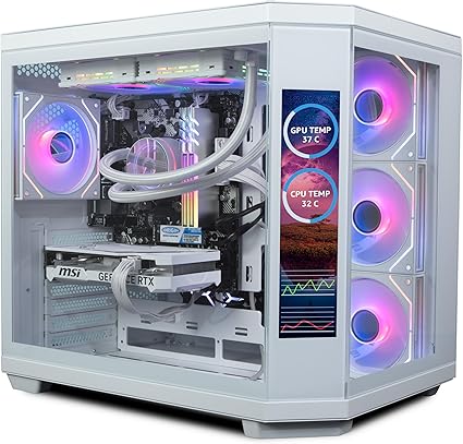 IONZ Gaming PC - Desktop Computer, AMD Ryzen 5 5500 CPU, GeForce RTX 5060, 16GB RAM, 1TB NVMe SSD, AIO cooler, Windows 11, WiFi, White - Apex Vision