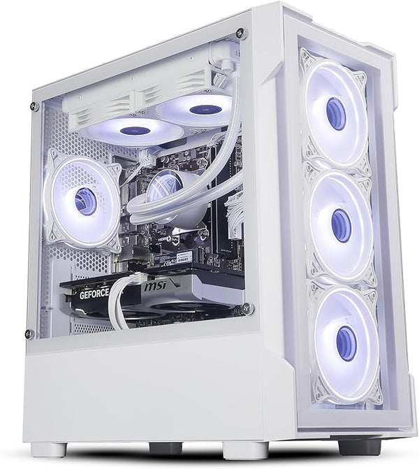 IONZ Gaming Desktop PC, Ryzen 7 7700X, GeForce RTX 5070 Ti 16 GB OC, 32 GB DDR5 RGB RAM, 2 TB NVMe SSD, 120MM AIO, Windows 11, 850W 80+ PSU - White Tornado