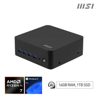 MSI Cubi Z AI 8M-012EU AMD Ryzen™ 7 8845HS 16 GB DDR5-SDRAM 1 TB SSD Windows 11 Pro Mini PC Black