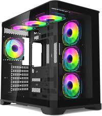 IONZ Flow ATX, PC Gaming Case ATX Mid Tower, Dual Chamber, Dynamic Series with 3 ARGB PWM Fans, Curved Tempered Glass - Black