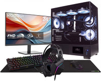 IONZ Gaming PC Aether Vision Starter Bundle - Desktop Computer, AMD Ryzen 7 5700X, GeForce RTX 5060, 16GB RAM, 1TB NVMe SSD, 360 mm AIO Cooler, Windows 11, 500W 80+ PSU, WiFi, Aether Vision, Black