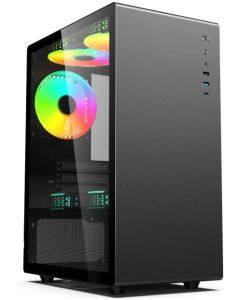 iONZ KZ-35V Zenith - PC Gaming/Office Case - Mini Tower Micro Atx, | Front I/O USB 3.0 Type-C, with 3 ARGB PWM Fans - Black