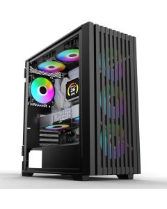 iONZ KZ16 V2 PC Computer Mid Tower Gaming Case, E-ATX ATX | Front Vented for Maximum Airflow - Front I/O USB Type-C | Black - Includes 4 ARGB Fans