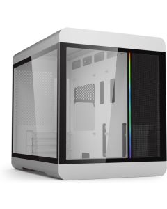 iONZ KZ-36T Arc PC Gaming, Office M-ATX Case, Tempered Glass - Front I/O USB Type-C with Anodised Aluminium | Dual Chamber  - Silver, Case Only
