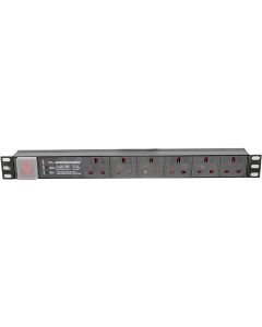 iONZ 6 Way 19" Inch 13A PDU 1U - Surge Protected Horizontal Switched Standardised Power Distribution Unit Rack Mounted 