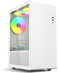 iONZ KZ-35V Zenith - PC Gaming/Office Case - Mini Tower Micro Atx, | Front I/O USB 3.0 Type-C, with 3 ARGB PWM Fans - White