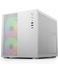iONZ KZ-33T Mesh Vault - Elite PC Gaming Case, Dual Chamber Mid Tower M/ATX - Front I/O USB Type-C with Anodised Aluminium - includes 5 ARGB PWM Fans | Silver