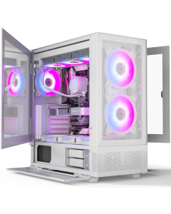 Ionz PC Gaming White Case Mid Tower ATX, E-ATX - KZ-V  Aether Series Tempered Glass - Supports 2 X 140Mm And 1 X 120Mm ARGB Fans 
