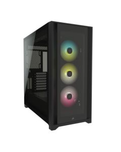Corsair iCUE 5000X RGB Gaming Case w/ 4x Tempered Glass Panels, E-ATX, 3 x AirGuide RGB Fans, Lighting Node CORE included, USB-C, Black