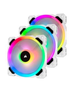 Corsair LL120 12cm PWM RGB Case Fans x3, 16 LED RGB Dual Light Loop, Hydraulic Bearing, White, Lighting Node PRO Kit Included