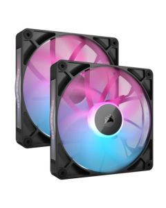 Corsair iCUE LINK RX140 RGB 14cm PWM Case Fans (2 Pack), 8 ARGB LEDs, Magnetic Dome Bearing, 1700 RPM, iCUE LINK Hub Included, Black