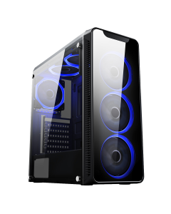 Blaze Mid-Tower Gaming Chassis 6 x Single Ring Fan Blue Tempered Glass 