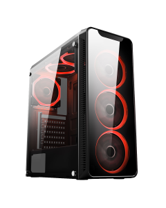 Blaze Mid-Tower Gaming Case With 6 x Single Ring Red Fans Tempered Glass Side Window