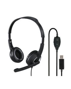 Hama HS-USB250 Lightweight Office Headset with Boom Microphone, USB, Padded Ear Pads, In-line Controls