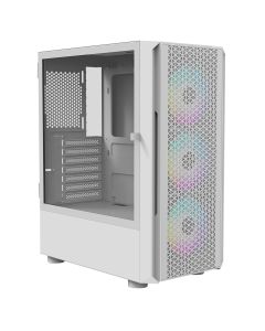 iONZ KZ02 - Advanced Series 2.0 - PC Mid Tower Case M/ATX ATX Gaming Tempered Glass includes 3 x RGB 120mm Fans-Airflow White