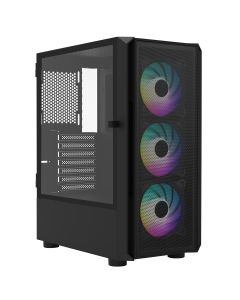 iONZ KZ02 - Advanced Series 2.0 - PC Mid Tower Case M/ATX ATX Gaming Tempered Glass includes 3 x RGB 120mm Fans-Mesh