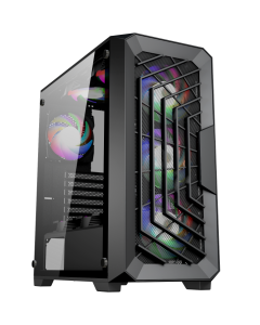 iONZ KZ12 V2 PC Gaming Case Mid Tower M/ATX ATX - Hinged Tempered Glass Side With High Airflow Mesh Front and 4 x 120mm ARGB Fans - Black