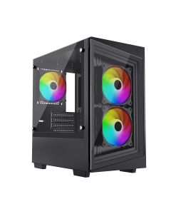 iONZ PC Gaming Case Micro ATX Mini Tower - Compact Glass Series | Black Tempered Glass (G1 Edition with 3 ARGB PWM Fans)